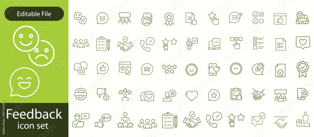 Poster feedback set of web icons in line style. feedback and review icons for web and mobile app. customer 