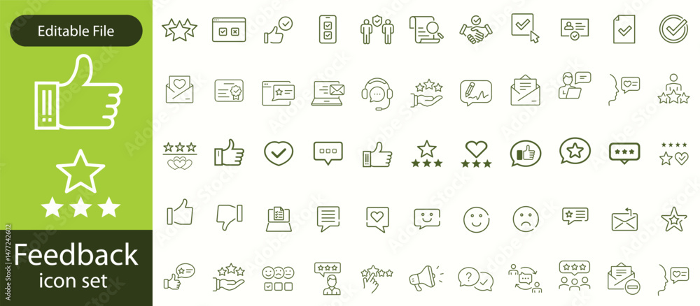 Poster feedback set of web icons in line style. feedback and review icons for web and mobile app. customer 