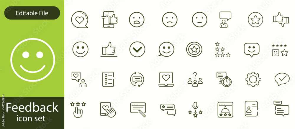 Poster feedback set of web icons in line style. feedback and review icons for web and mobile app. customer 