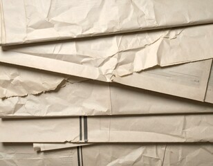 Close-up shot of crumpled, stacked newspaper pages.  Ideal for background textures or vintage designs.