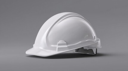 Fototapeta premium White hard hat safety helmet on gray background studio shot.