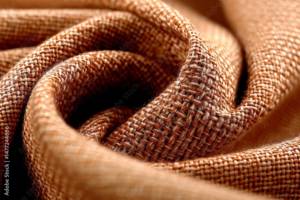 Poster close-up of a textured brown fabric showcasing intricate woven patterns and rich hues for textile en