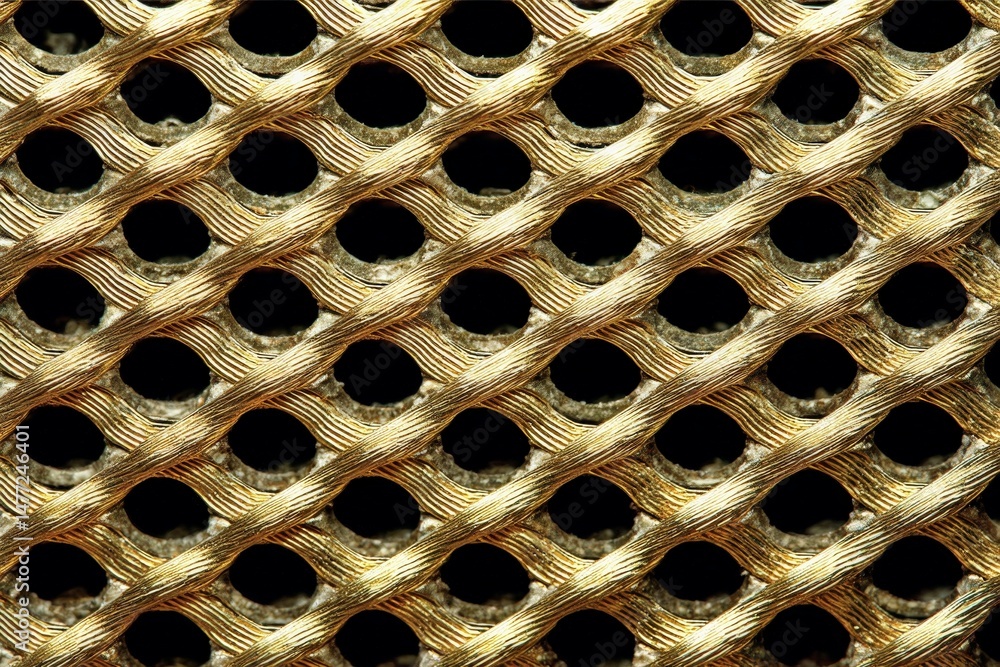 Leinwandbilder close-up of an intricate gold-colored mesh pattern showcasing fine craftsmanship and design detail