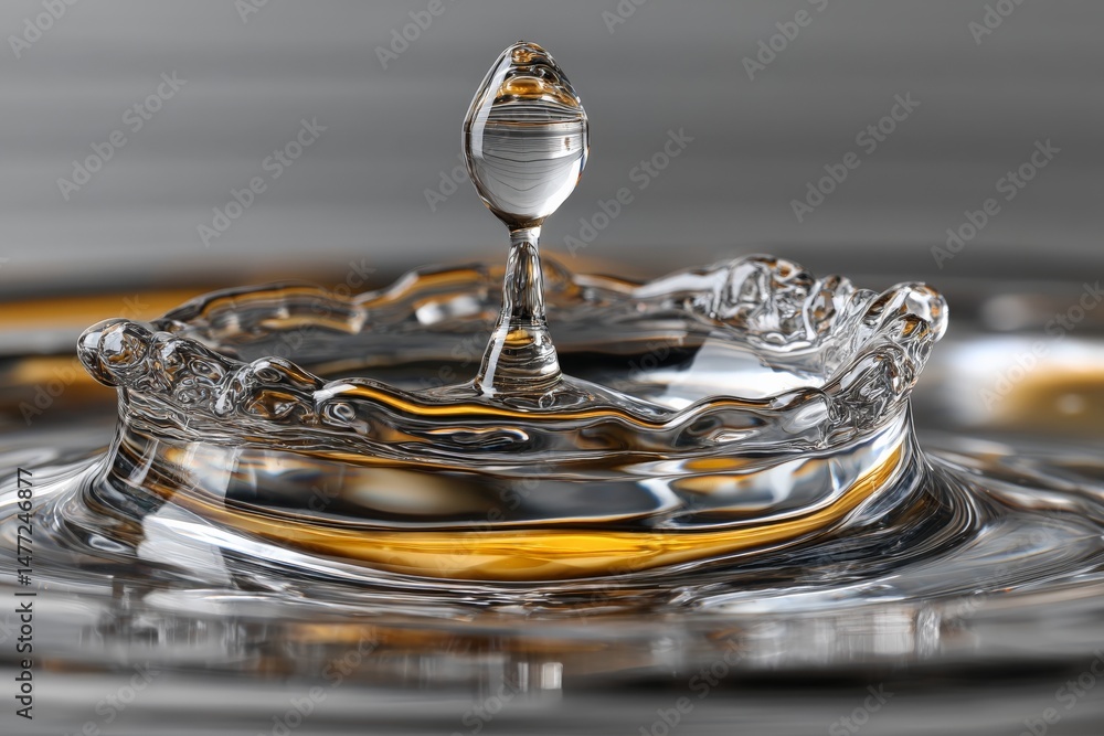 Aufkleber Capturing the moment of a water droplet creating ripples on a reflective surface during a calm afternoon