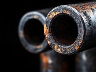 Close-up of two rusty metal pipes