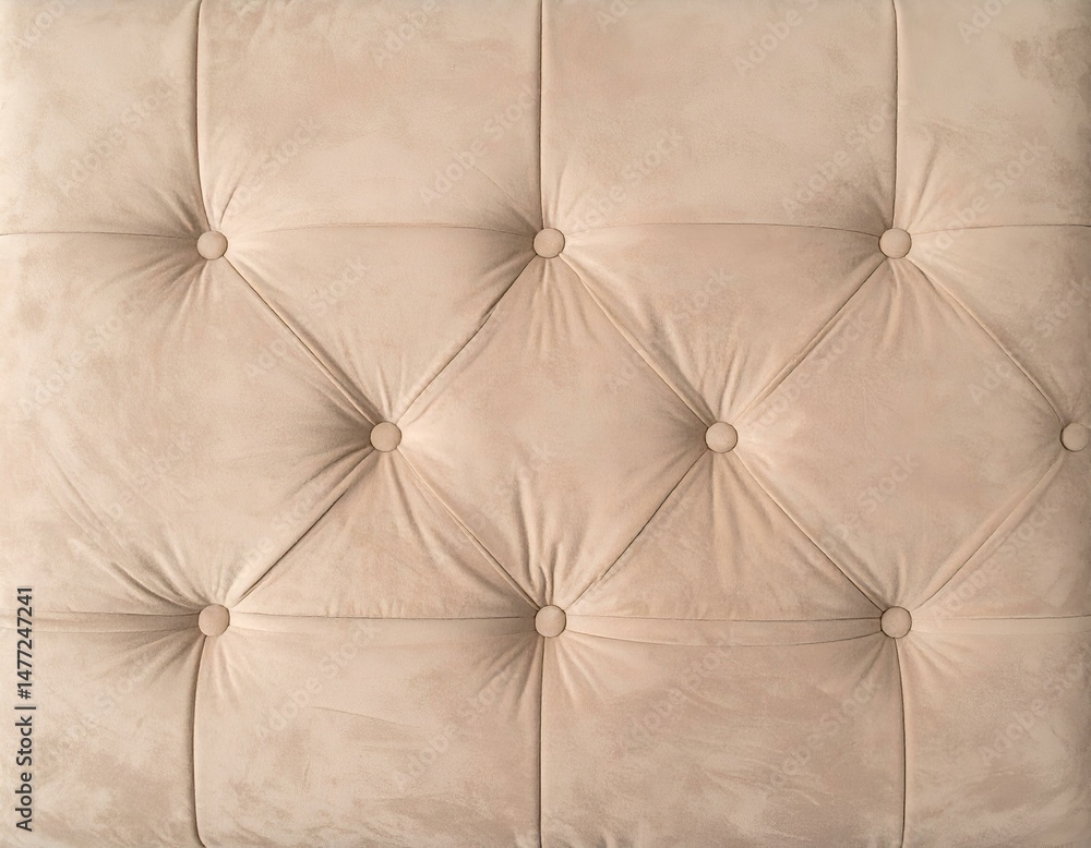 Poster beige tufted upholstery texture. close-up view of a buttoned fabric background. ideal for design pro