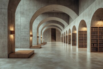 Interior of a library with rows of books