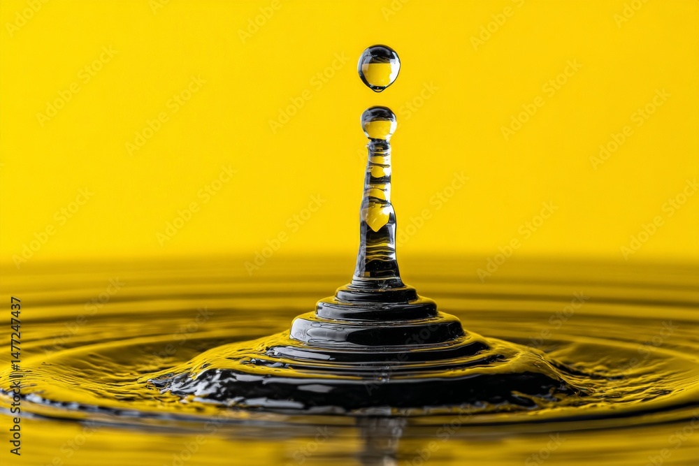 Aufkleber water droplet creates ripple effect against bright yellow background in abstract composition showcas