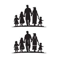 Native american family silhouette holding hands