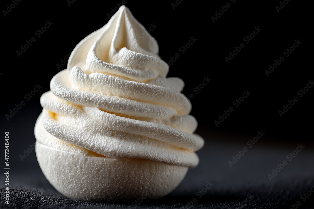 Poster whipped cream dollop elegantly displayed on a dark surface with soft lighting creating smooth shadow