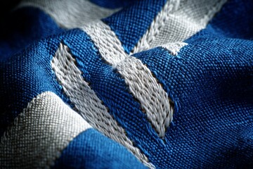 Textile with blue and white pattern showcasing detailed stitching and fabric texture