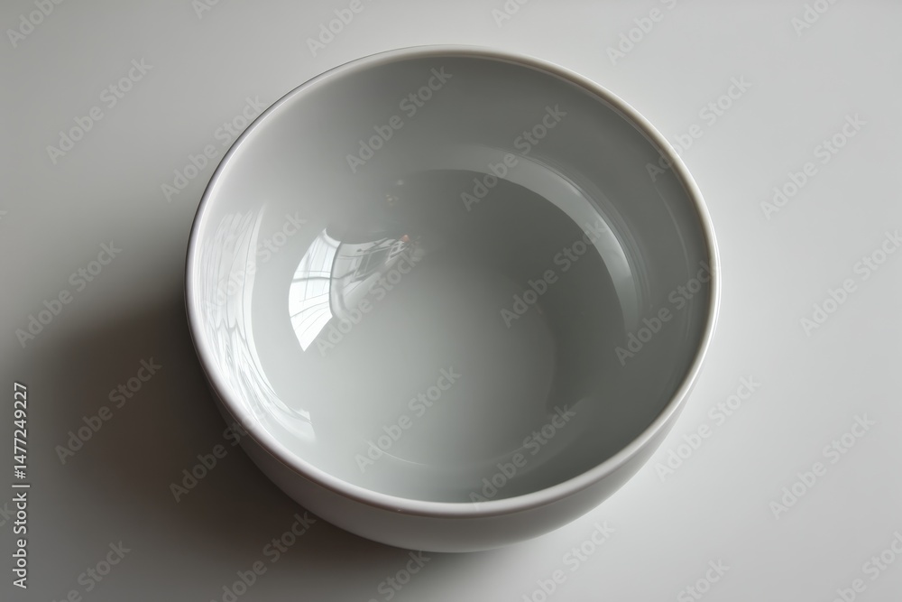Poster simple white ceramic bowl on a smooth surface with reflections seen in the interior and soft light i