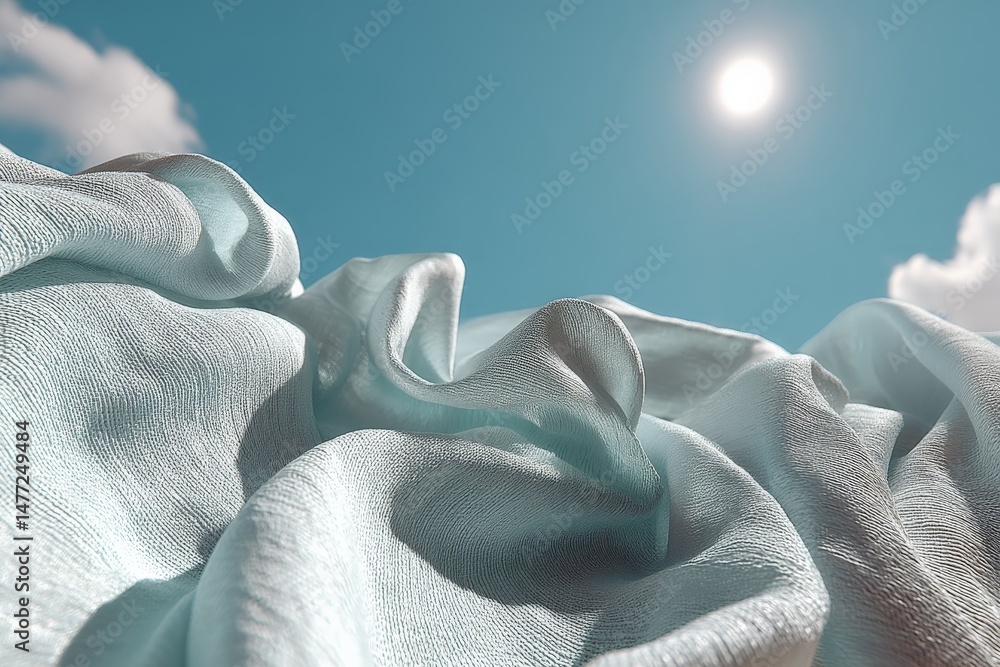 Aufkleber bright sunlight casts a warm glow on gently flowing fabric against a clear blue sky with soft clouds
