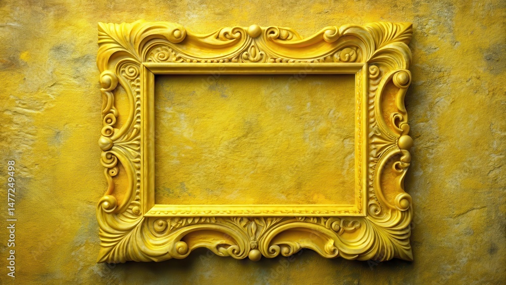 Canvas Prints a vibrant yellow art frame placed on a textured abstract background with intricate patterns and swir