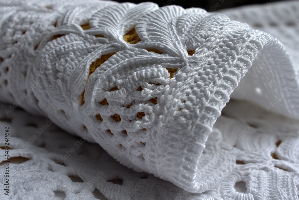 Aufkleber Elegant white lace fabric with intricate designs displayed against a light background showcasing craftsmanship and texture
