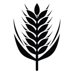Black Silhouette of a Wheat Stalk with Seeds and Awns Illustration