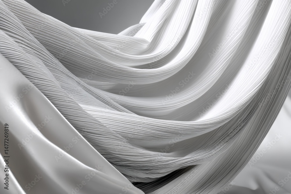 Fototapete Elegant fabric flowing gracefully in soft light highlights intricate textures and forms, creating a serene and sophisticated atmosphere