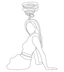 Sketch problem concept minimal woman emotion stress headache drawing line art. Female unhappy depress hand drawn continuous line concept with white ioslated background. Abstract,vector,illustration.