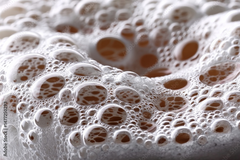 Aufkleber Close-up view of soap bubbles creating a textured foam pattern in a soft light setting
