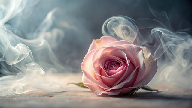Delicate smoke wafts around a solitary rose petal