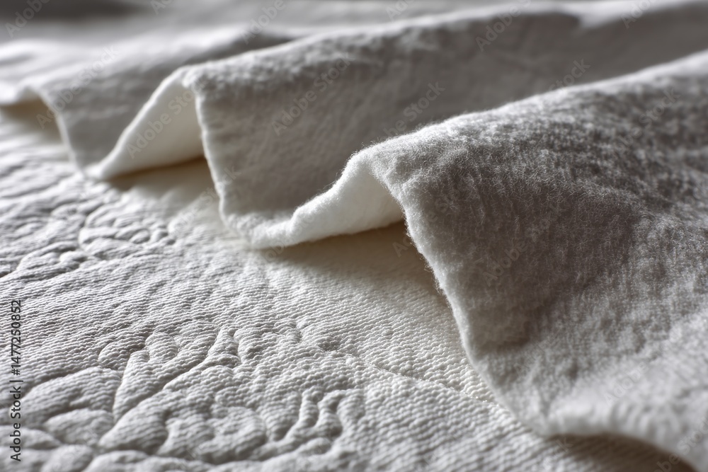 Aufkleber textured white fabric draped elegantly on a decorative surface in a cozy indoor setting during the a