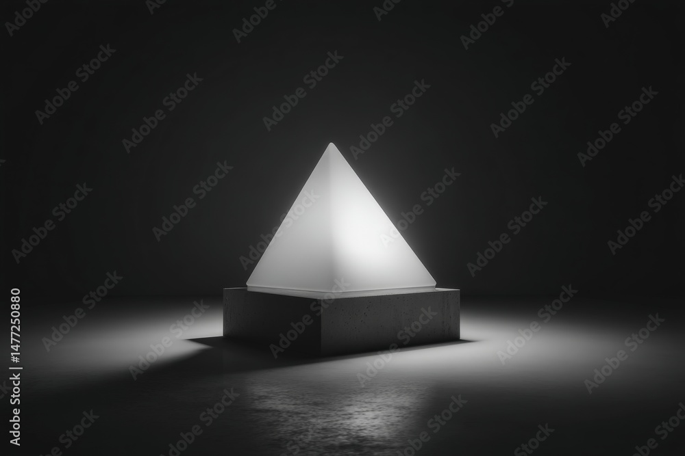 Aufkleber soft glowing pyramid sculpture illuminated in a darkened room enhancing its geometric design and amb