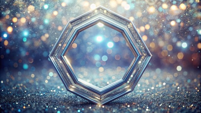 Sparkling Octagonal Frame on Glittering Surface, Ideal for Festive Designs and Elegant Presentations