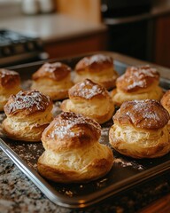 Freshly baked pastries on a baking sheet