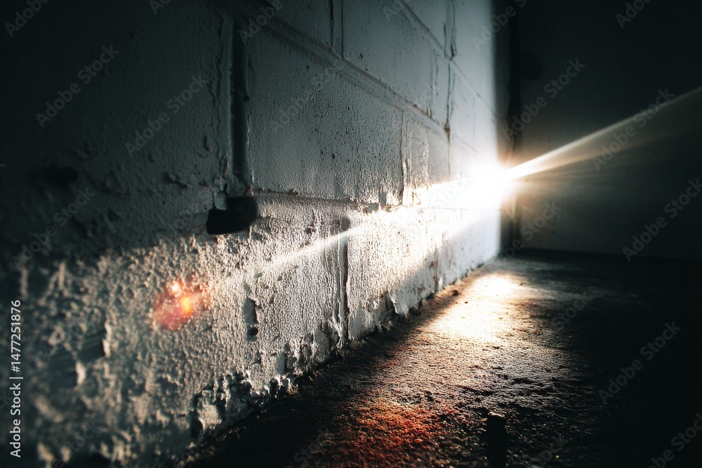 Fototapete light filtering through a crack in the wall creates an atmospheric effect in a dimly lit space