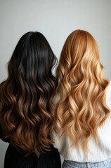 Fototapeta premium Two Women with Long, Wavy Hair - Brunette and Blonde