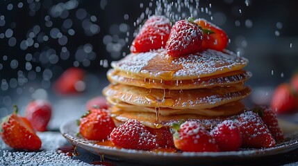 Delicious fluffy pancakes stacked high 
