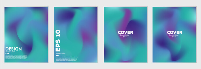 Green purple abstract wave background set. Light and dark combination. Cover design, poster, banner, web, card, greeting card etc.