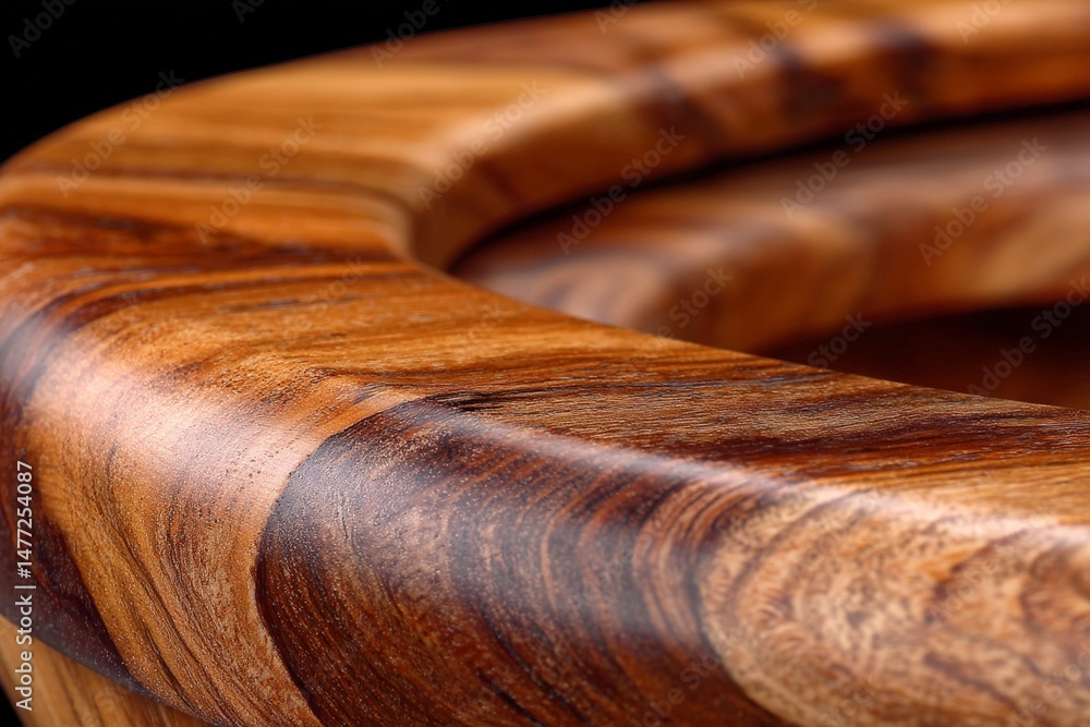 Aufkleber close-up view of intricately crafted wooden bowl showcasing natural grain patterns and smooth finish