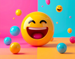 Naklejka premium A vibrant celebration of World Emoji Day, a playful composition of 3D emoji, a digital art style symbolizing global digital communication 
