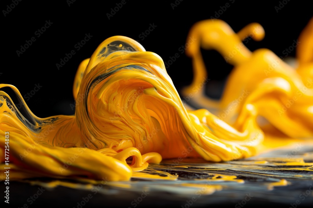 Aufkleber Swirling yellow paint creates a vibrant, dynamic abstract design with intricate patterns on a dark background