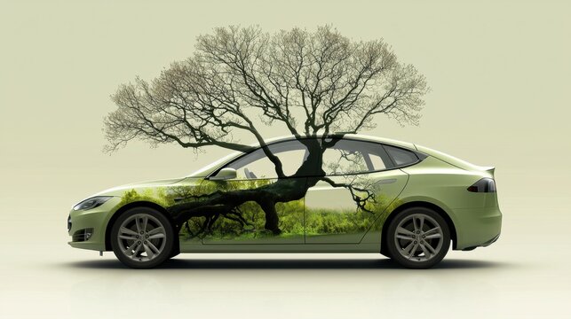 Clean electric vehicle silhouette in one color, promoting green tech