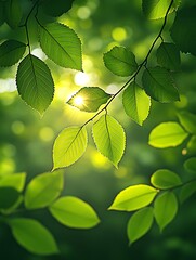Nature's Embrace: A close-up of lush green leaves basked in sunlight, creating a natural sanctuary, evokes a sense of serenity and the gentle caress of the sun's rays. 