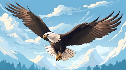 Majestic eagle soaring in the blue sky Stock Illustration cartoon vector art