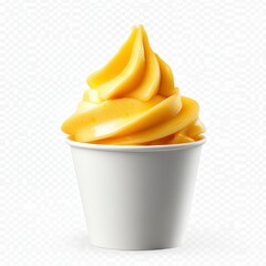 Creamy yellow frozen dessert in a white cup