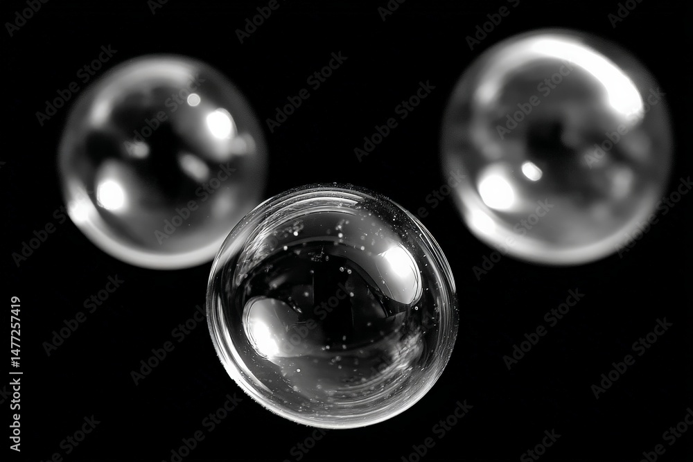 Poster Floating translucent bubbles against a dark background create an ethereal and calming visual experience for viewers