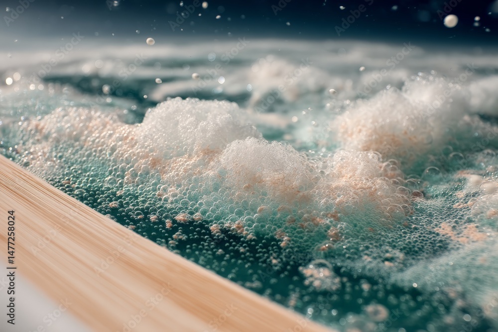 Aufkleber Bubbles rise in a serene bath at sunset creating a calming atmosphere for relaxation and self-care