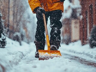 Shoveling snow in a winter storm