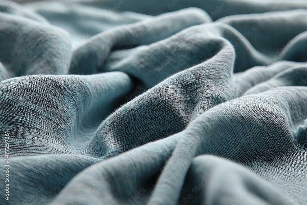 Aufkleber textured fabric draped on a surface in soft blue color, showcasing smooth folds and gentle curves