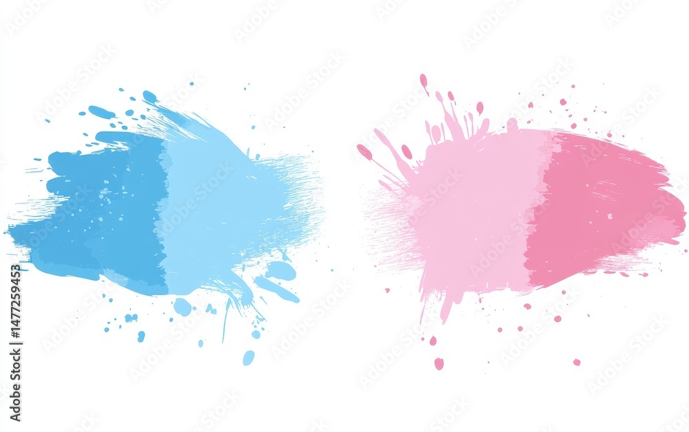 Poster two abstract paint splatter blobs in light blue and light pink