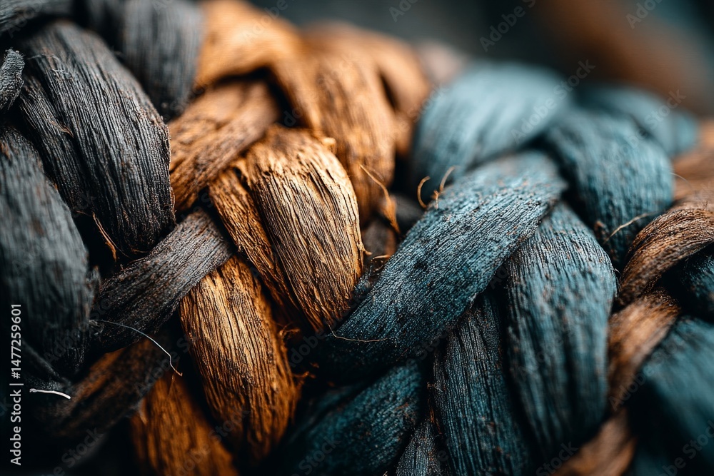Poster detailed close-up of woven natural fibers showcasing intricate textures and color variations in craf