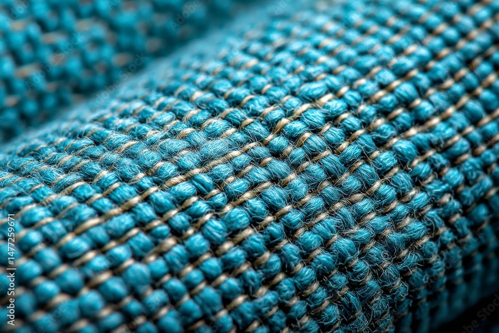 Aufkleber Close-up view of textured turquoise fabric showcasing intricate weave patterns and contrast with natural fibers