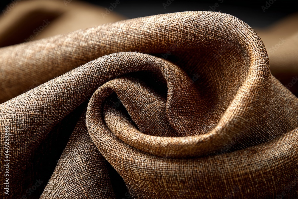 Poster textile swirl showcases rich texture and warm tones in fabric close-up under soft lighting