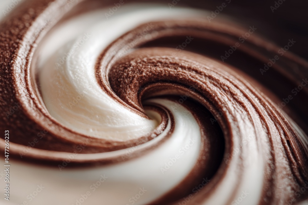 Poster delicious swirl of chocolate and vanilla ice cream in close-up view highlighting the creamy texture
