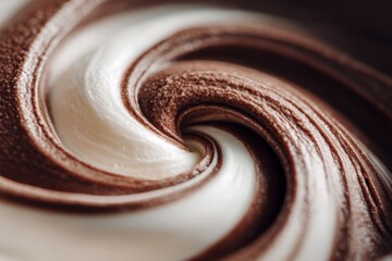 Delicious swirl of chocolate and vanilla ice cream in close-up view highlighting the creamy texture