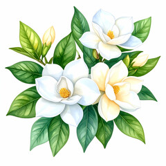 Obraz premium Magnolia's Botanical Beauty: A close-up view of a pristine white magnolia flower, the iconic botanical blooms of spring. This high-quality image captures the natural beauty of the magnolia flowers.